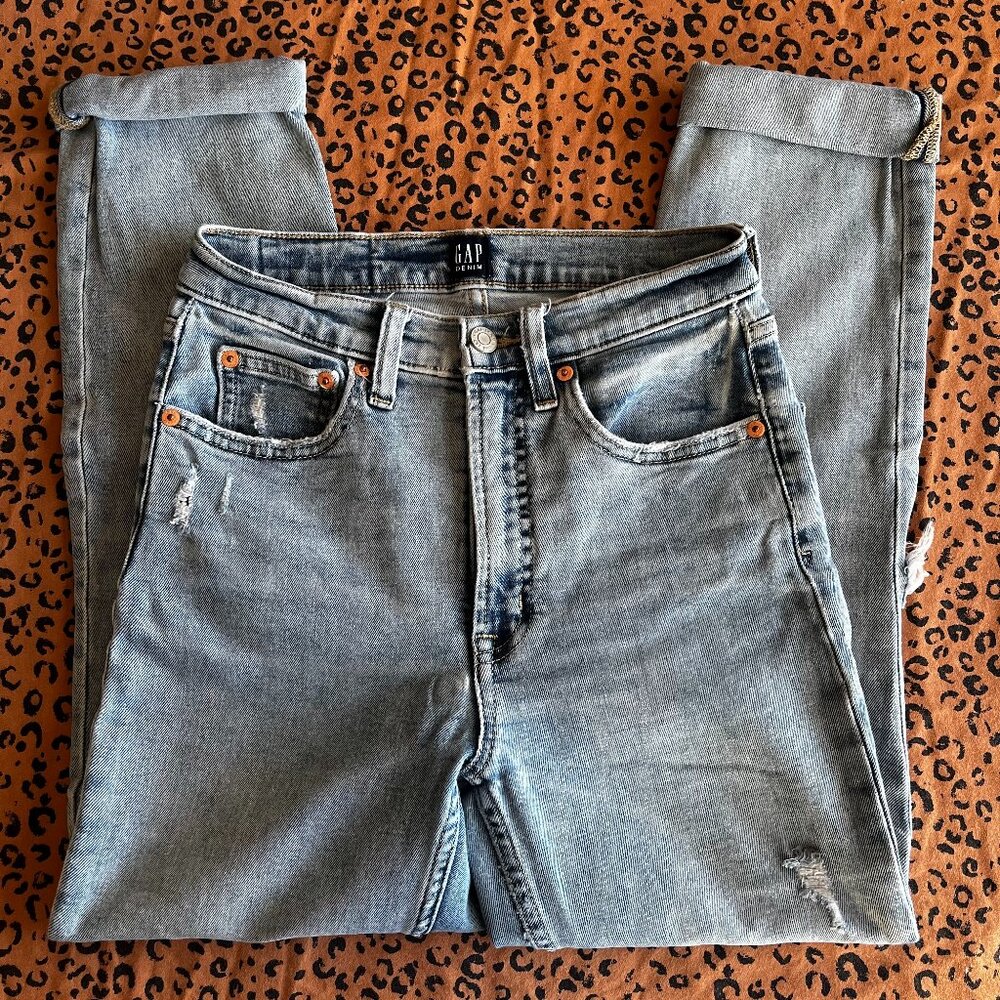 GAP Denim Distressed Cigarette Cut High Waist Jeans